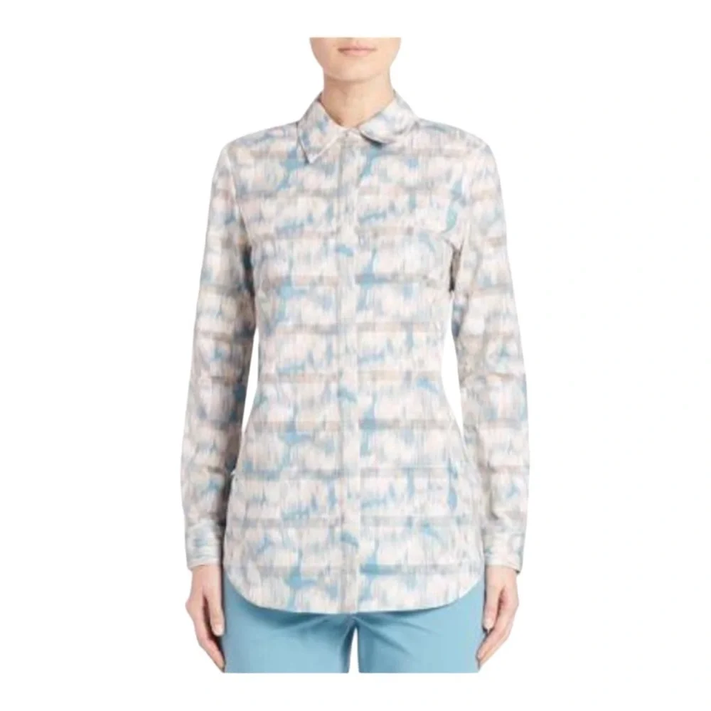Lafayette 148 Brody Printed Cotton Blouse - Blue Steel - Picture 7 of 7